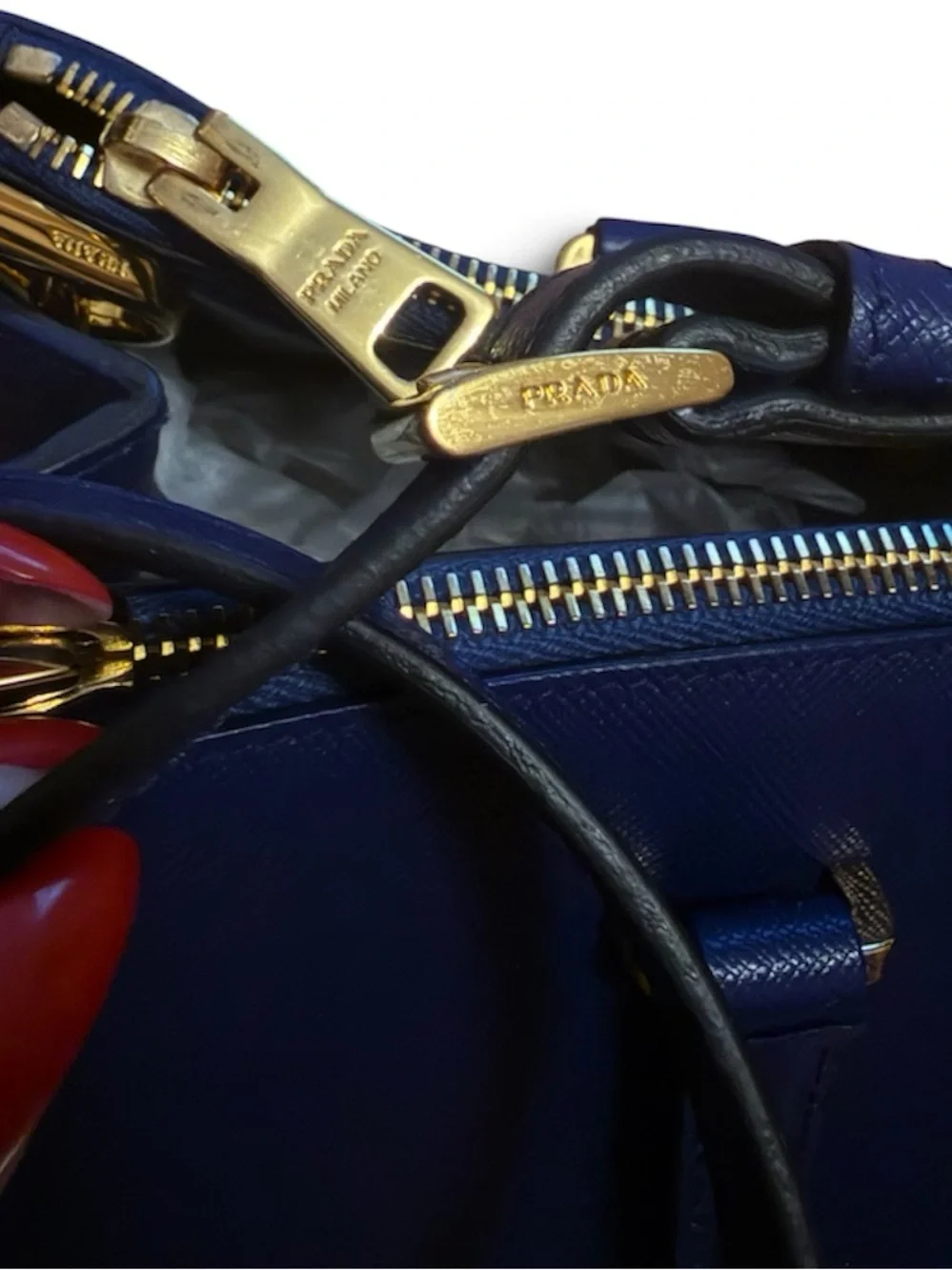 Prada Blue Saffiano Leather Studded Tote Crossbody Bag